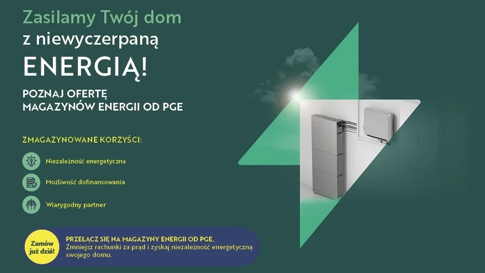 Baner reklamujący ofertę magazyn&oacute;w energii od PGE