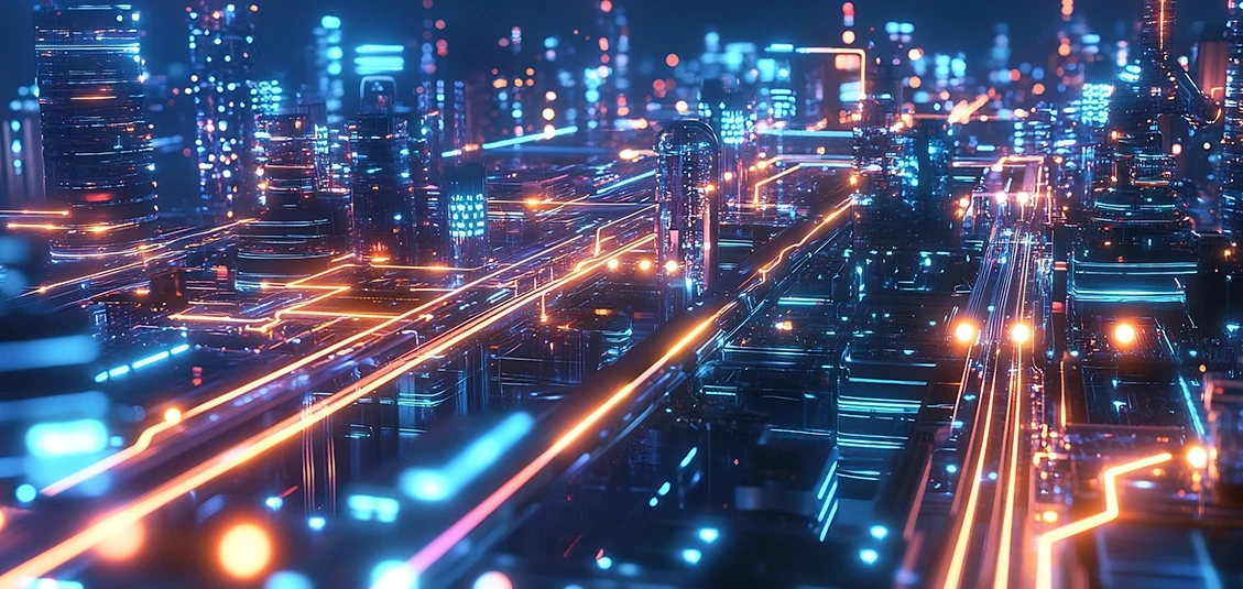 Nowoczesne miasto nocą pełne świateł